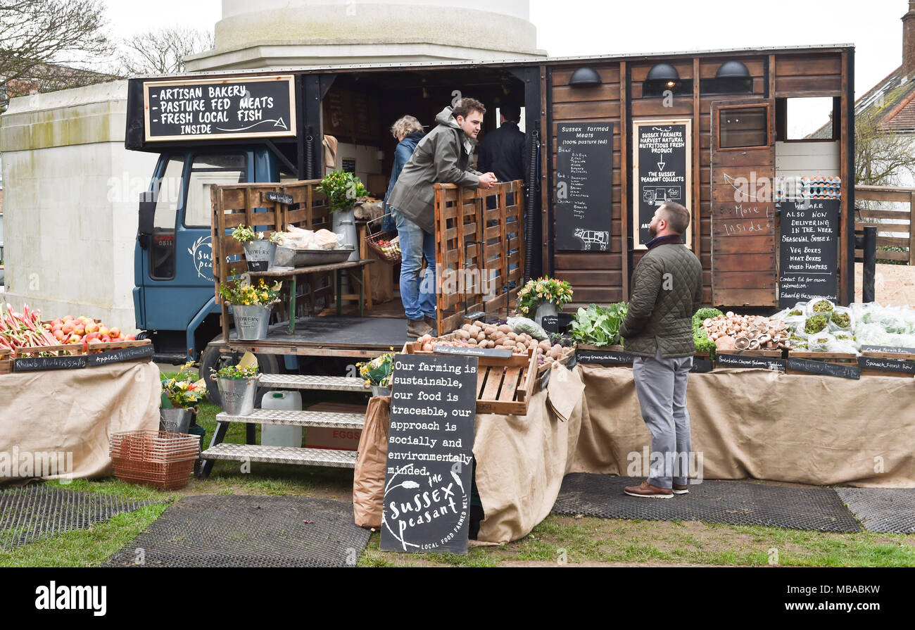 Ed Johnstone from The Sussex Peasant mobile farm shop set up beside the
