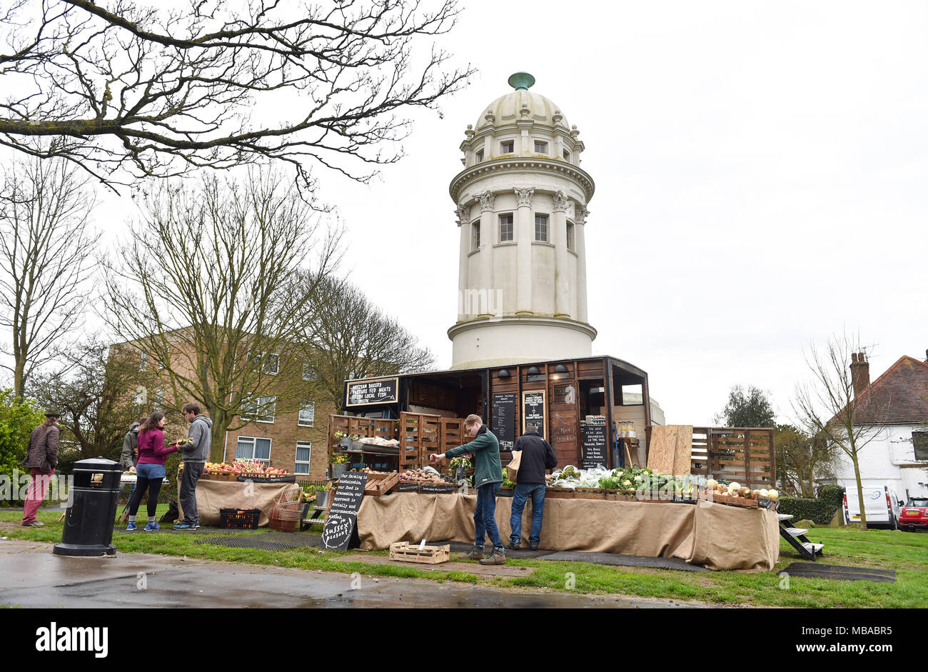 The Sussex Peasant mobile farm shop set up beside the Pepper Pot at Queens Park in Brighton . Stock Photo