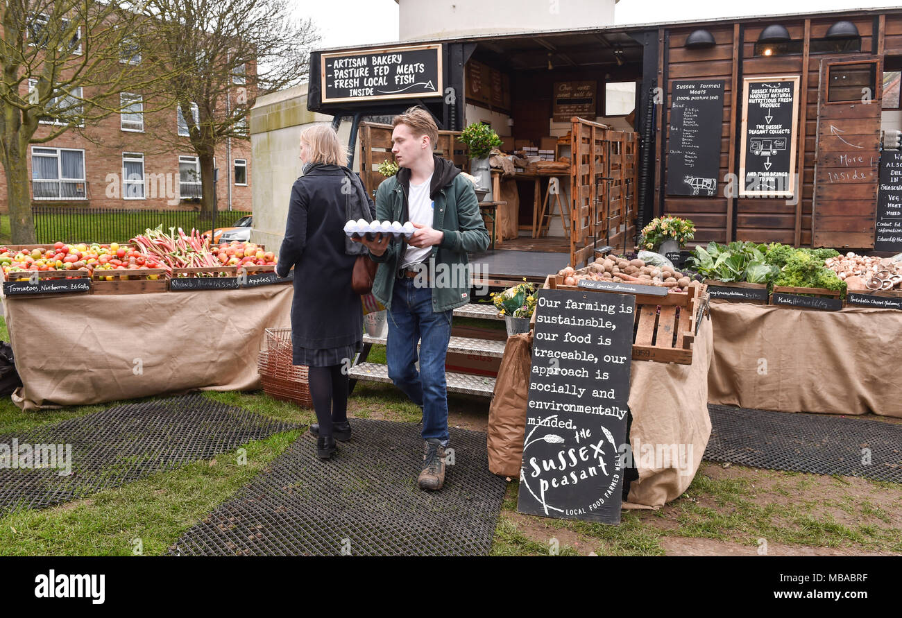 The Sussex Peasant mobile farm shop set up beside the Pepper Pot at