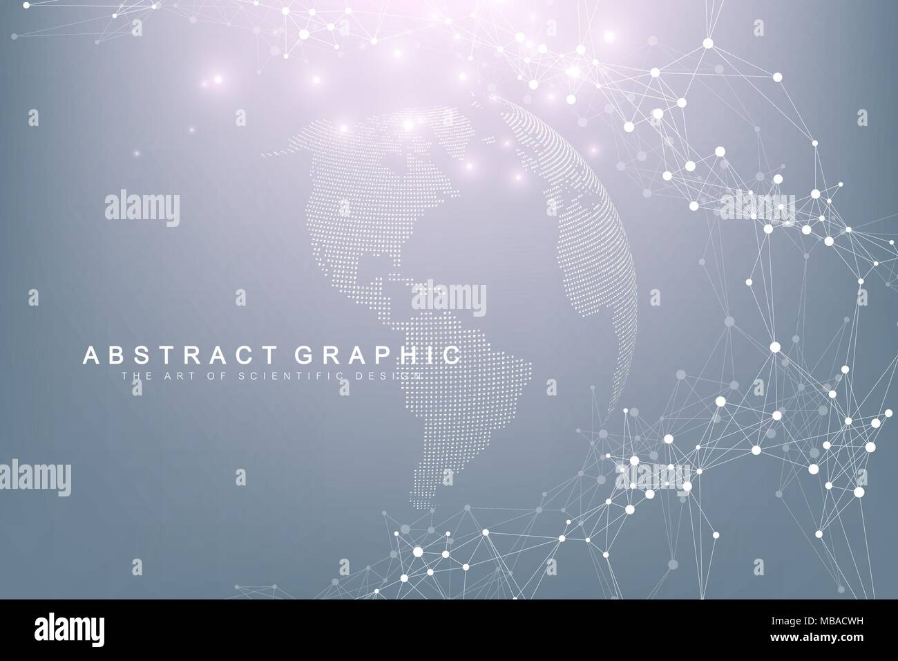 World map point with global technology networking concept. Digital data visualization. Lines plexus. Big Data background communication. Scientific vector illustration. Stock Vector