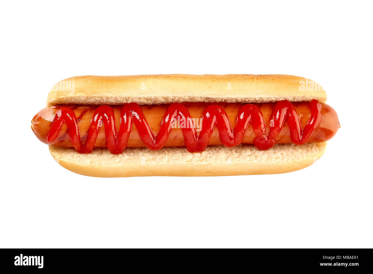 Hot dog with grilled sausage and ketchup on white Stock Photo Alamy