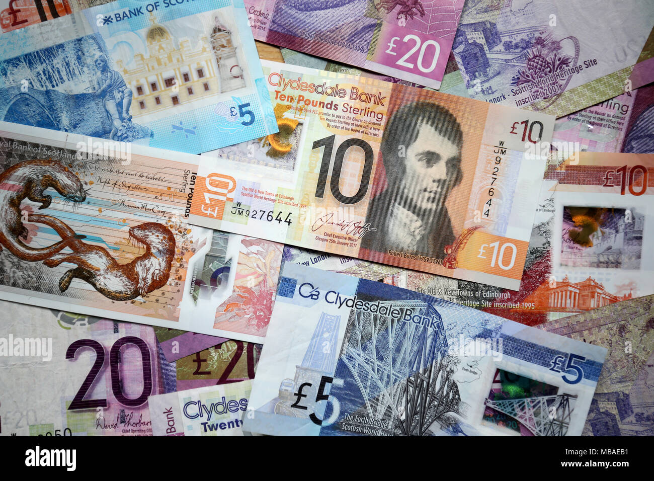 Scottish bank notes. Stock Photo