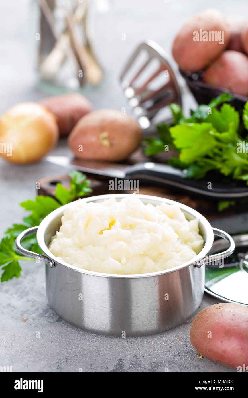 Mashed, mash potato with butter and milk. Potato puree Stock Photo