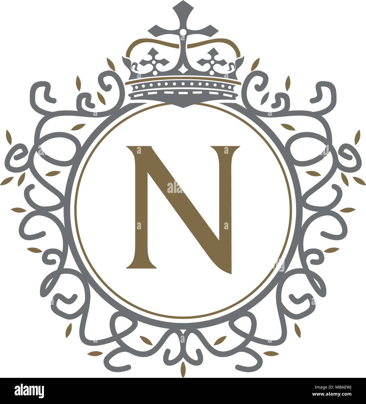 Crown Leaf Logo Initial N Stock Vector