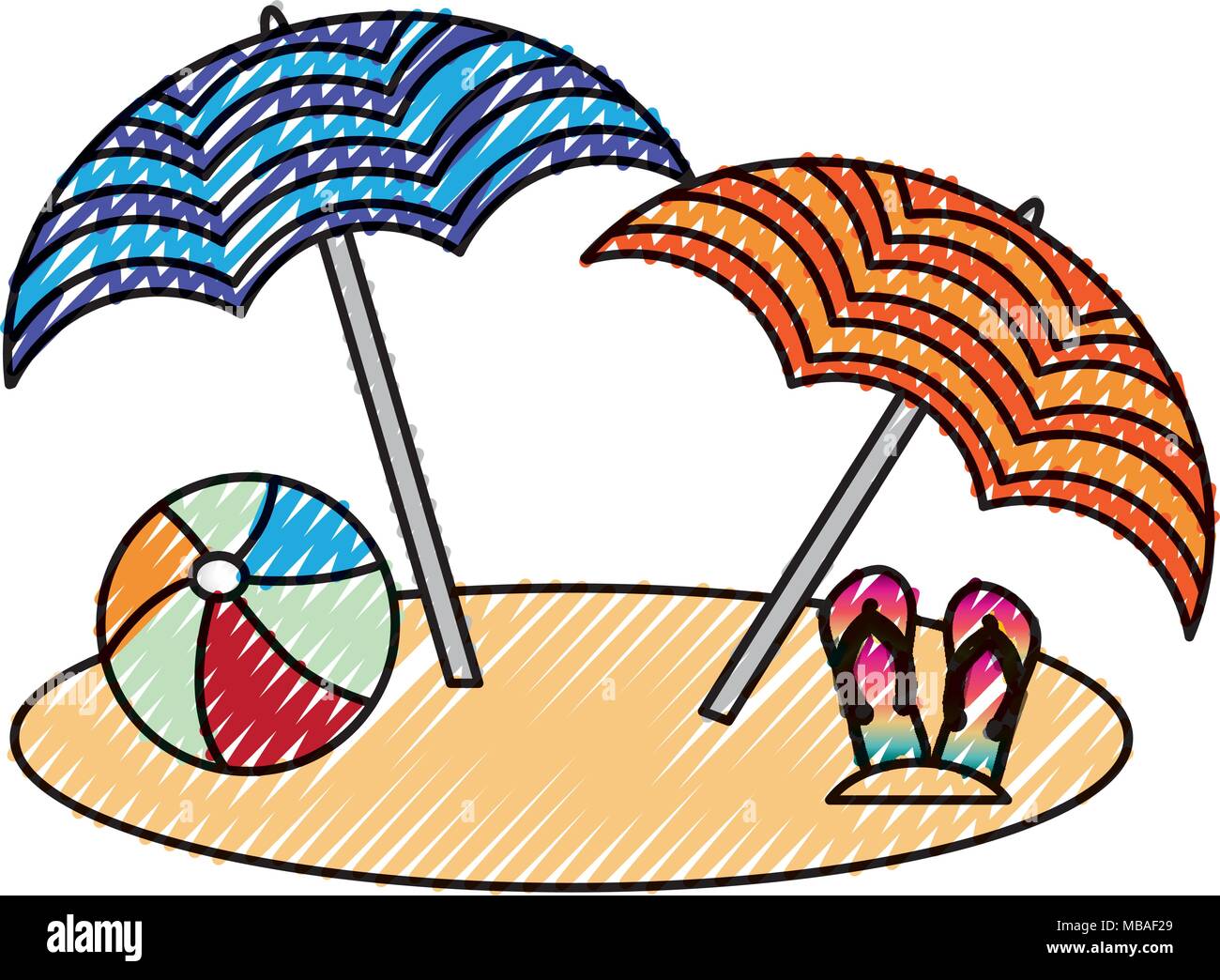 beach with umbrellas and flip flops Stock Vector Image & Art - Alamy