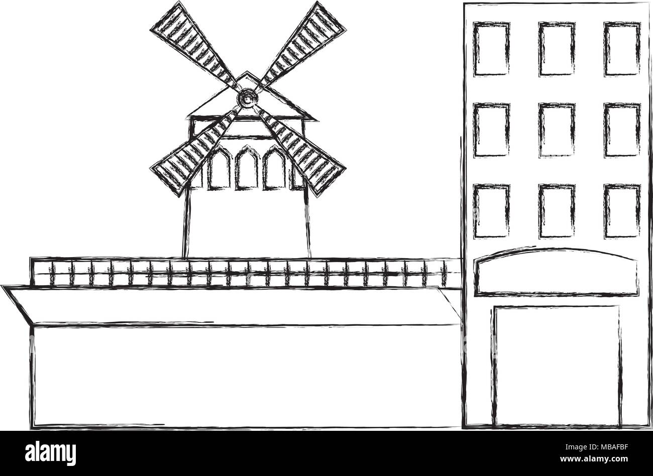 windmill scene with building Stock Vector Image & Art - Alamy