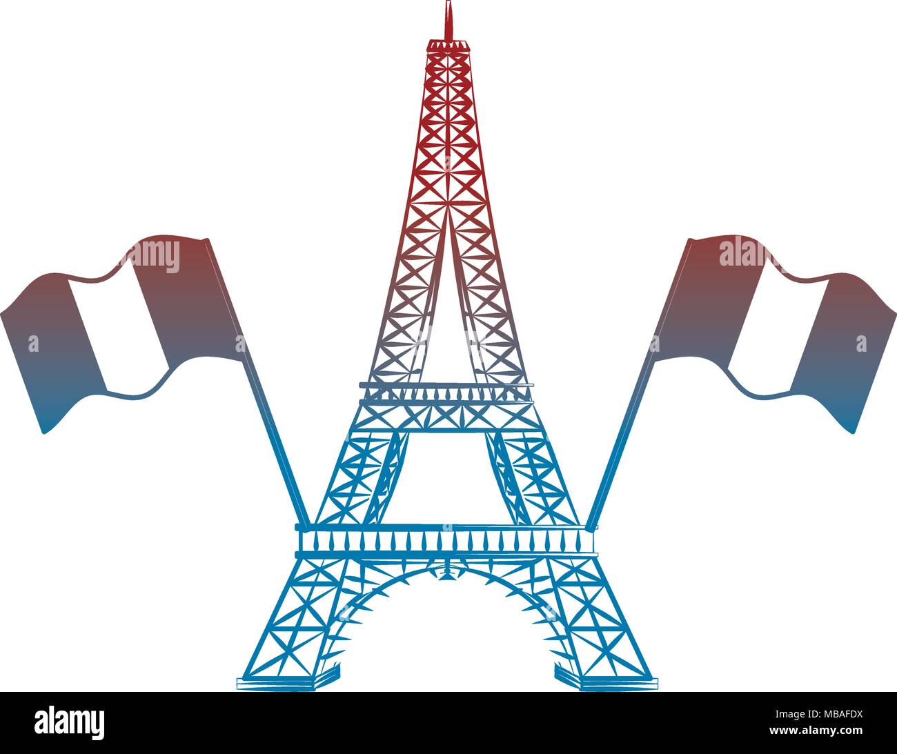 eiffel tower with france flags Stock Vector