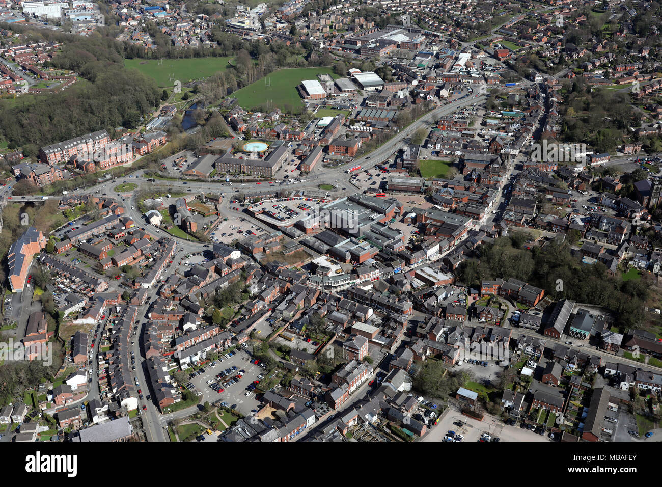 aerial view of Congleton town centre, Cheshire, UK Stock Photo