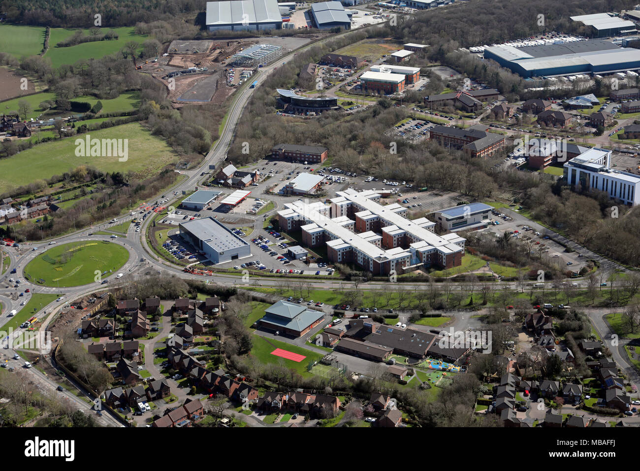 aerial view of MMU Cheshire Studentpad university student accommodation in Crewe, Cheshire, UK Stock Photo