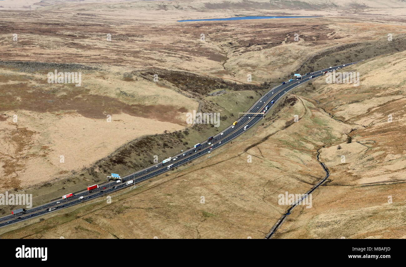 aerial view of the M62 motorway on the Pennines, UK Stock Photo