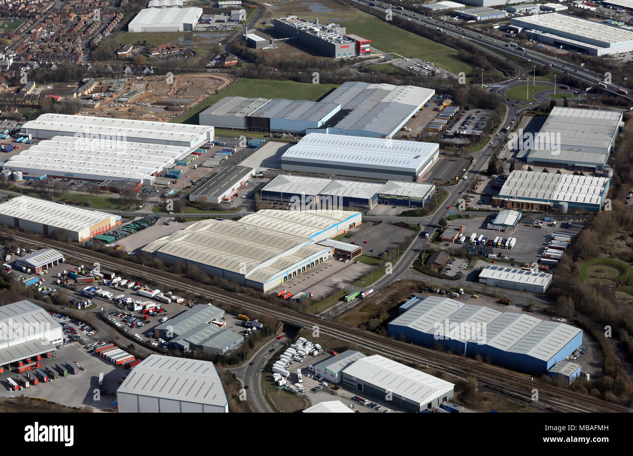 aerial view Normanton Industrial Estate, West Yorkshire, UK Stock Photo