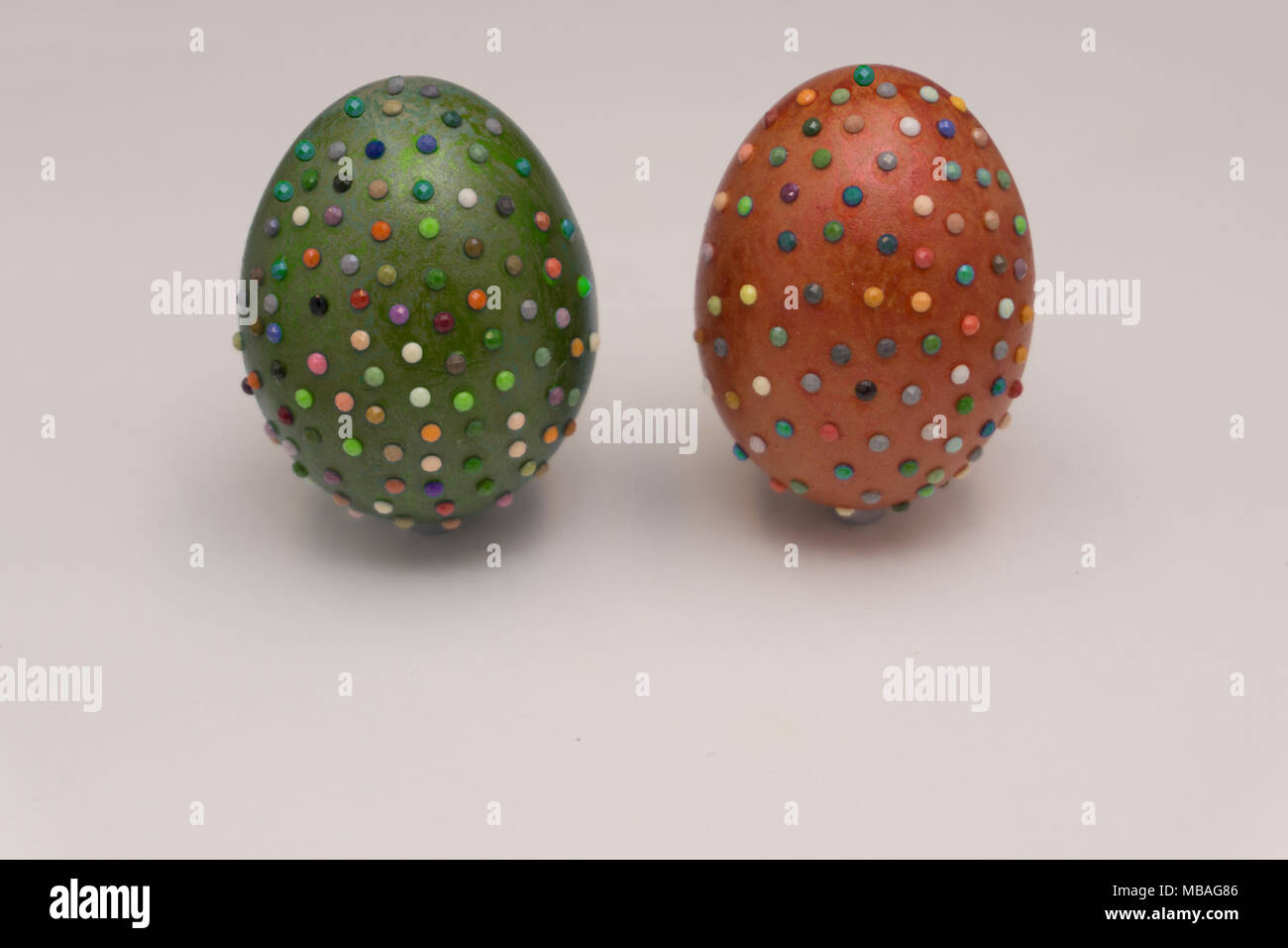 Easter eggs are decorated for giving together to celebrate Easter or spring. they are common in the season of Easter. Traditionally, eggs are used to Stock Photo