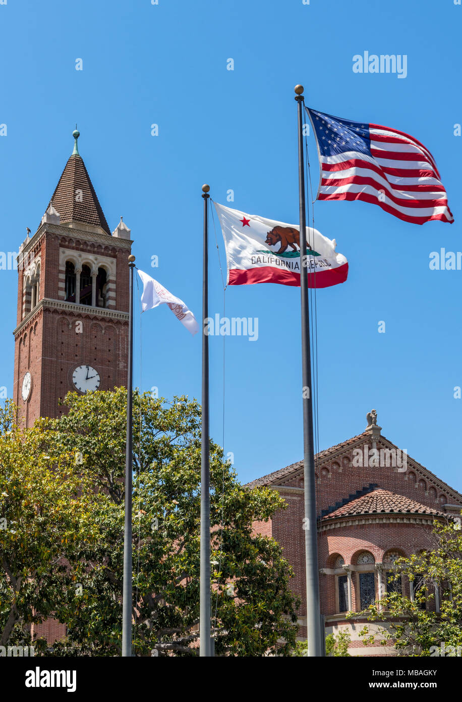 Clock tower, University of Southern California, Los Angeles Stock Photo