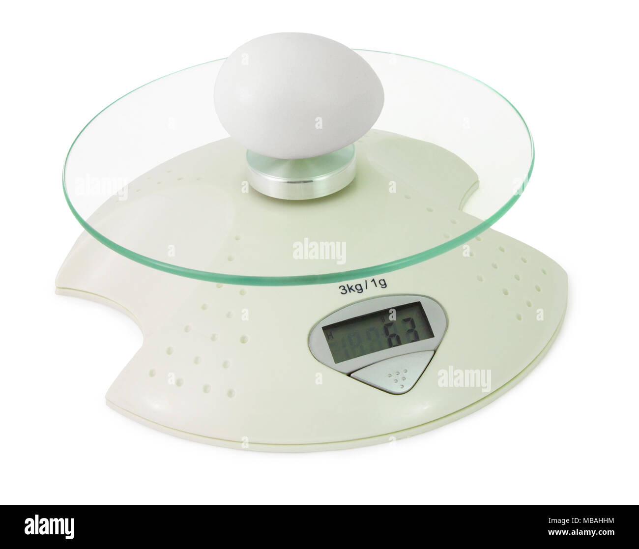Definition of weight of an egg by means of electronic scales Stock