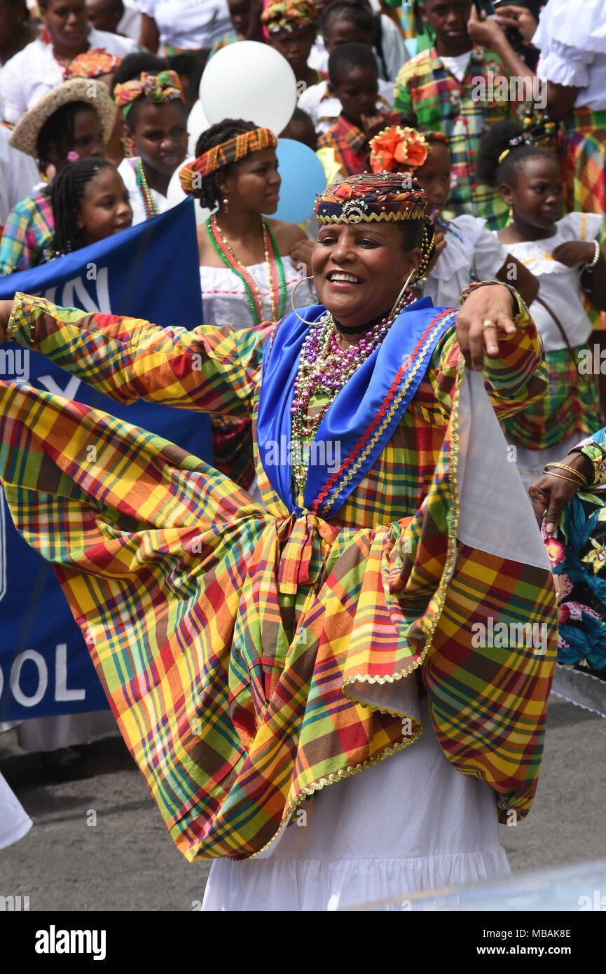 Carnival in the caribbean island of dominica, women in national costume