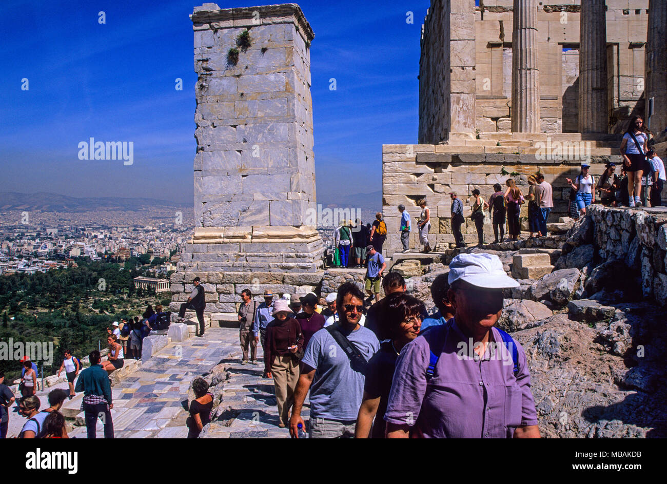 Crowds of Tourists, The Parthenon, Athens, Greece, Europe, EU. Stock Photo