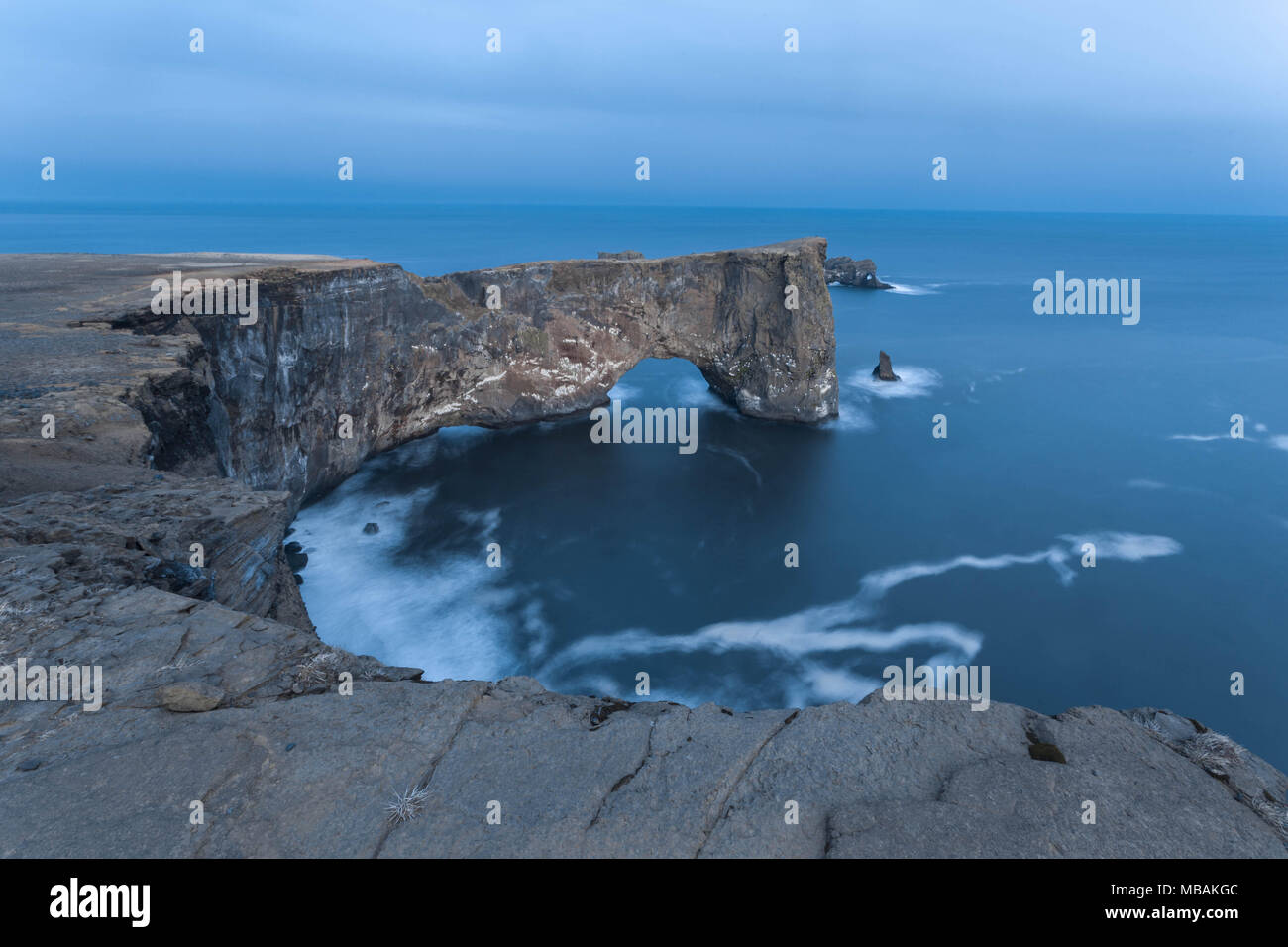 Scene from Dyrhólaey Cliffs, Iceland. 120 metre tall  cliffs in the south of Iceland. Stock Photo