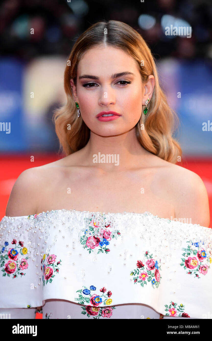 Lily James attending The Guernsey Literary and Potato Peel Pie Society