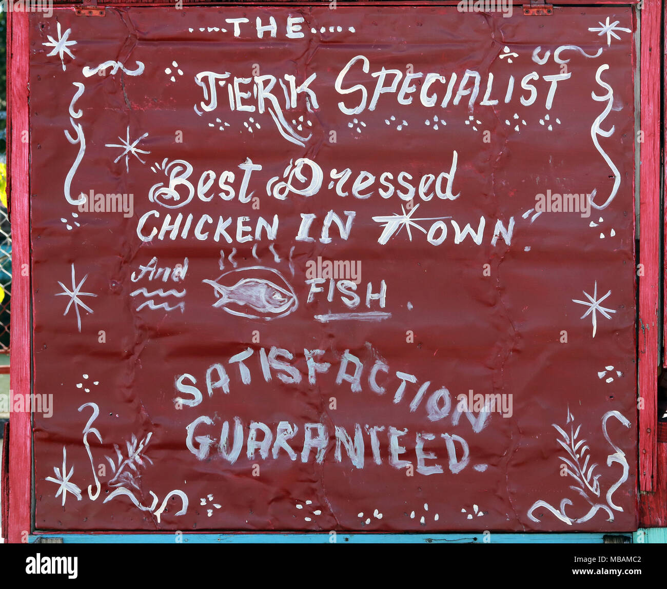 hand made restaurant menu, jerk specialist, best dressed chicken in town Stock Photo Alamy