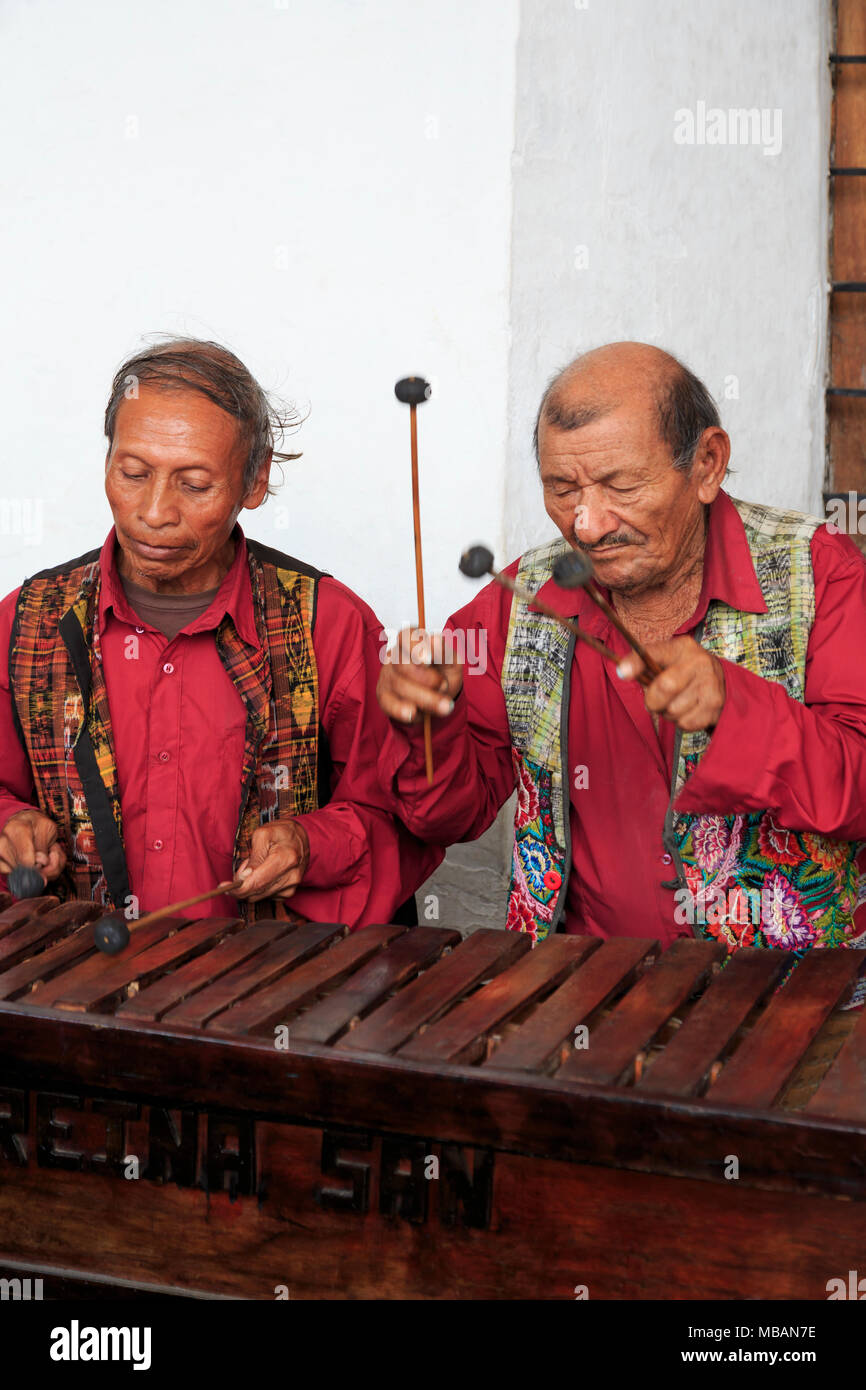 Traditional musicians, Antigua City, Guatemala, Central America Stock