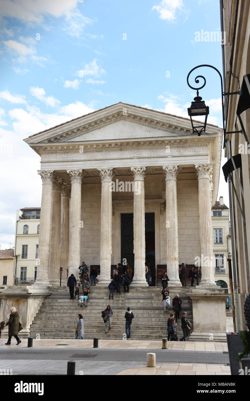 Nimes, France, 2018 Maison Carree ancient Roman temple on Place de la Maison Carree, Nimes, Languedoc-Roussillon, Gard Department, France Stock Photo