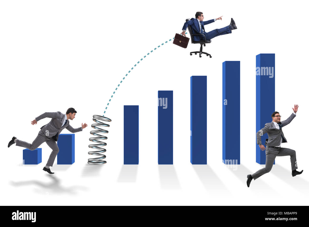 Business people jumping over bar charts Stock Photo - Alamy