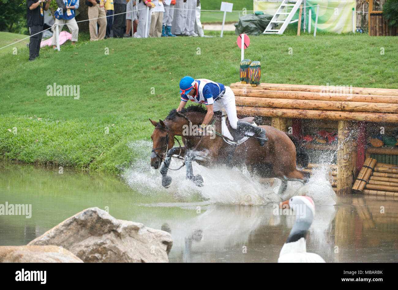 Olympic Games 2008, Hong Kong (Beijing Games) August 2008, Didier Dhennin (FRA) riding Ismene du Temple, eventing cross country Stock Photo