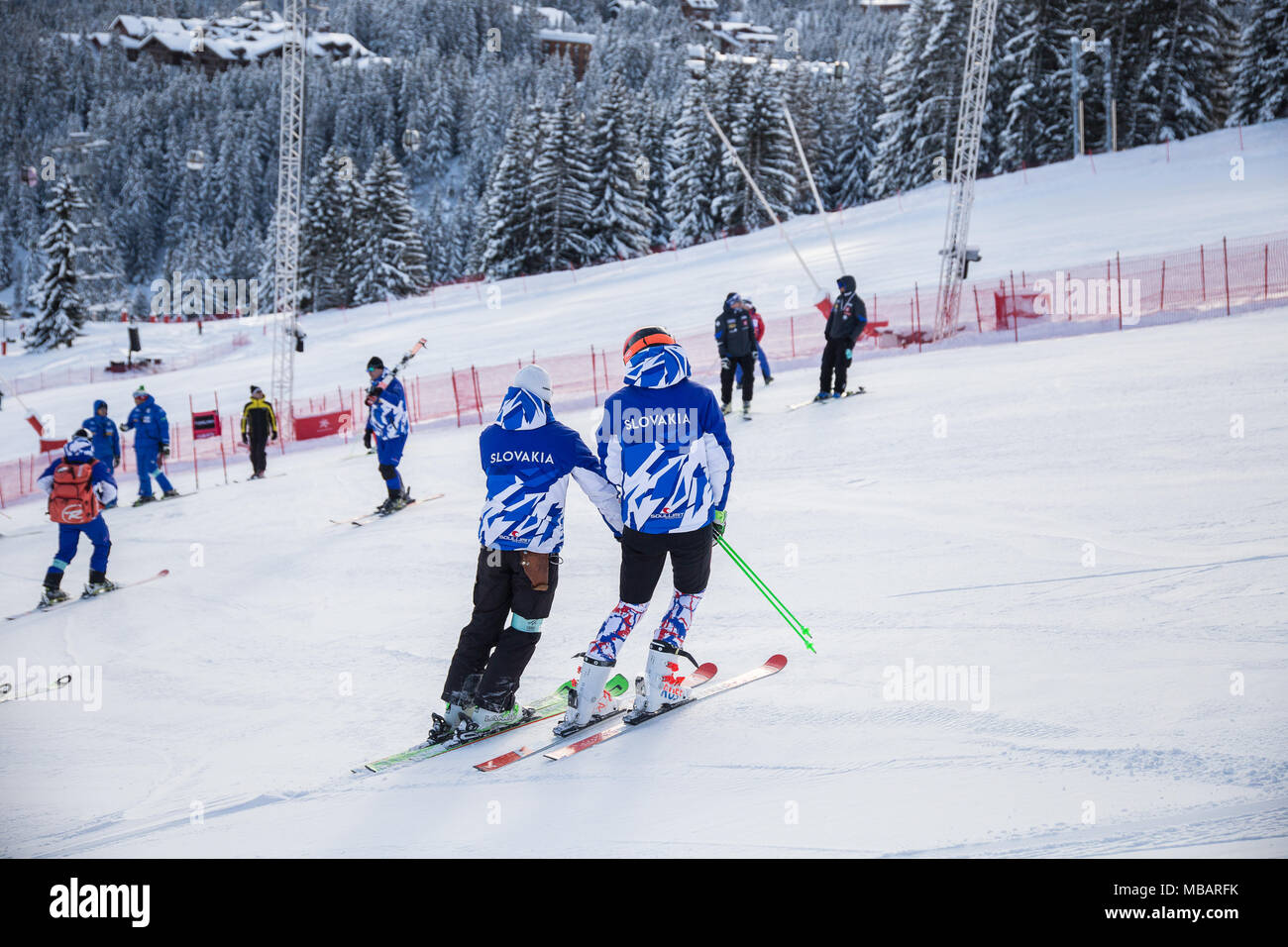 Petra Vlhova in Courchevel course inspection with her coach prior to the Giant Slalom Ski World Cup the 20th of December 2017 Stock Photo