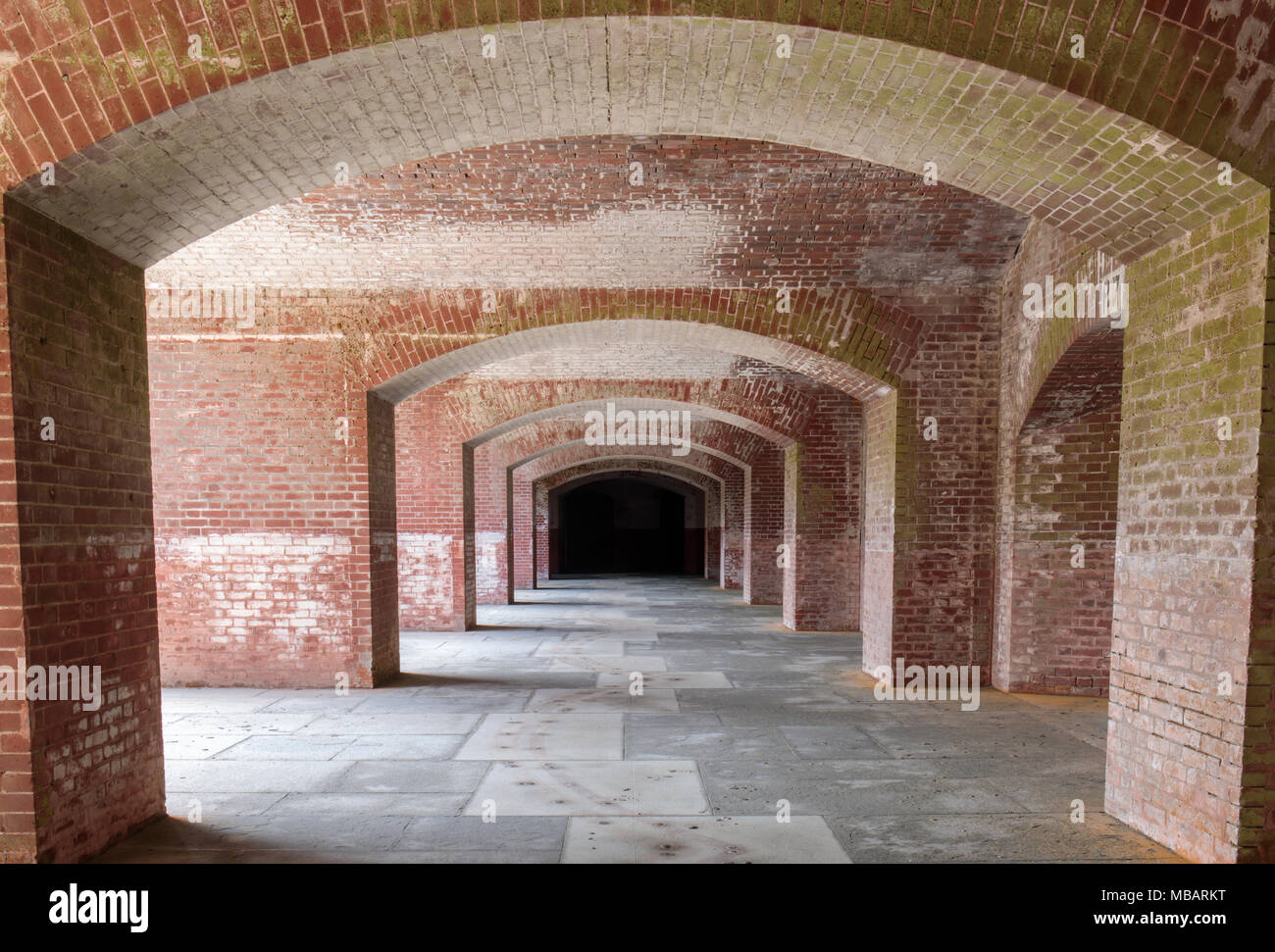 Empty corridors beneath Fort Point National Historic Site. Stock Photo