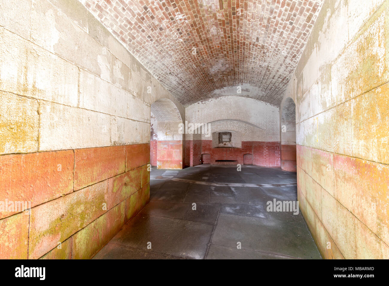 Empty corridors beneath Fort Point National Historic Site. Stock Photo