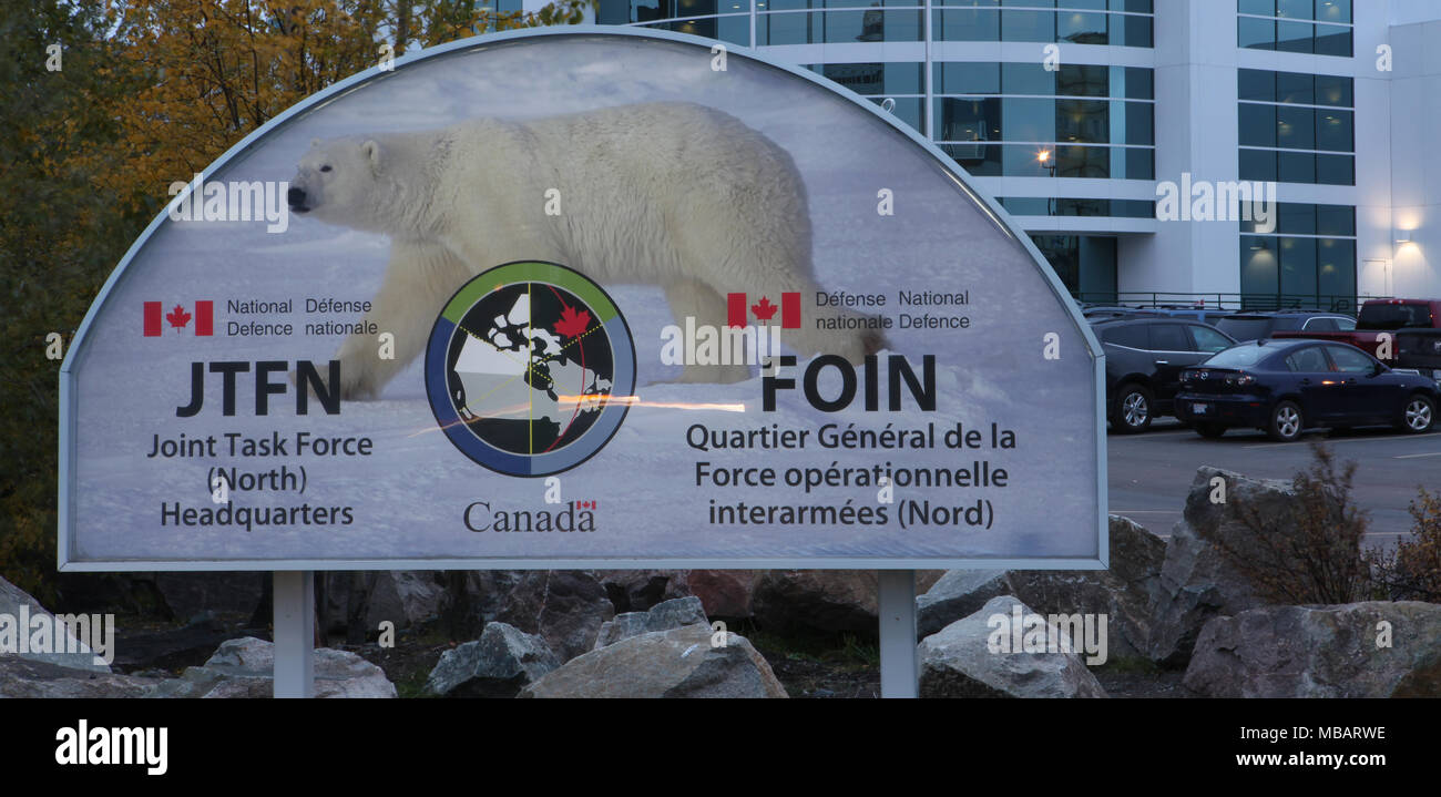 Joint Task Force (North) Headquarters, Canada Sign and office building. Stock Photo