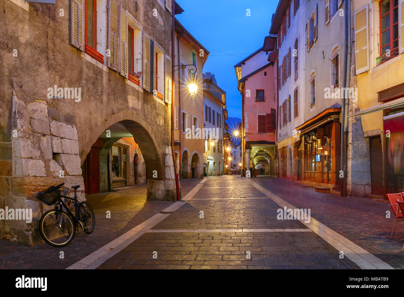 Night street in Old Town of Annecy, France Stock Photo - Alamy