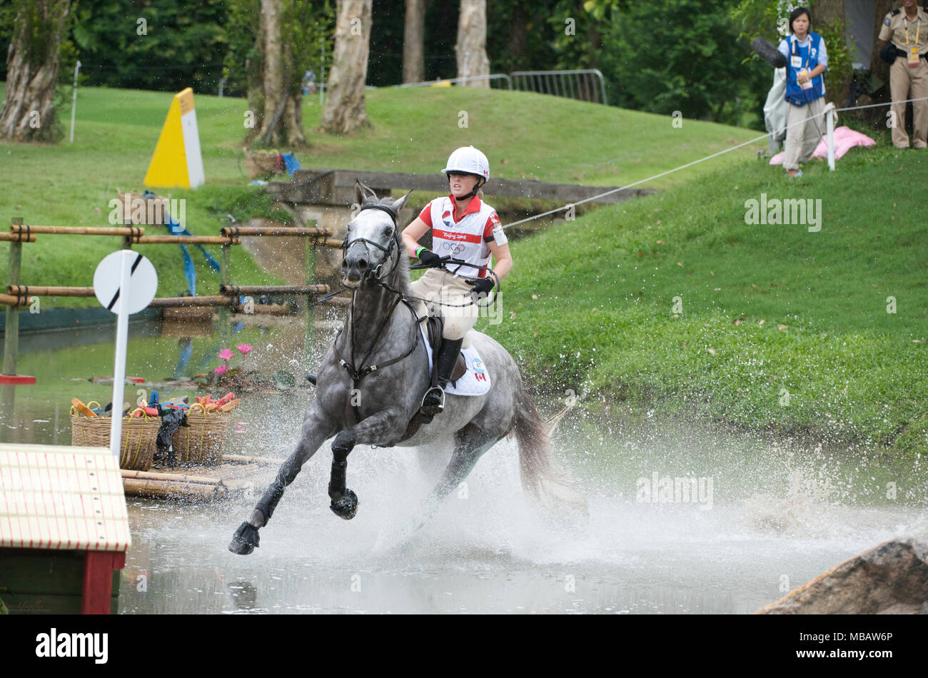 Olympic Games 2008, Hong Kong (Beijing Games) August 2008, Samantha Taylor (CAN) riding Livewire, eventing cross country Stock Photo