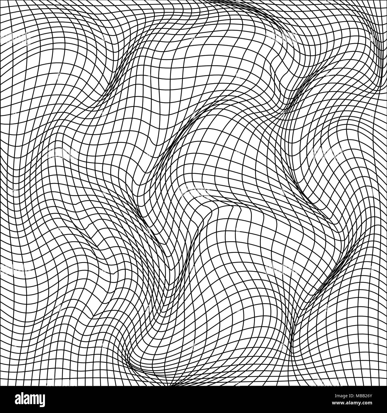 Abstract deformation of grid. Template of grid distort. Wavy mesh structure. Vector illustration isolated on white background Stock Vector