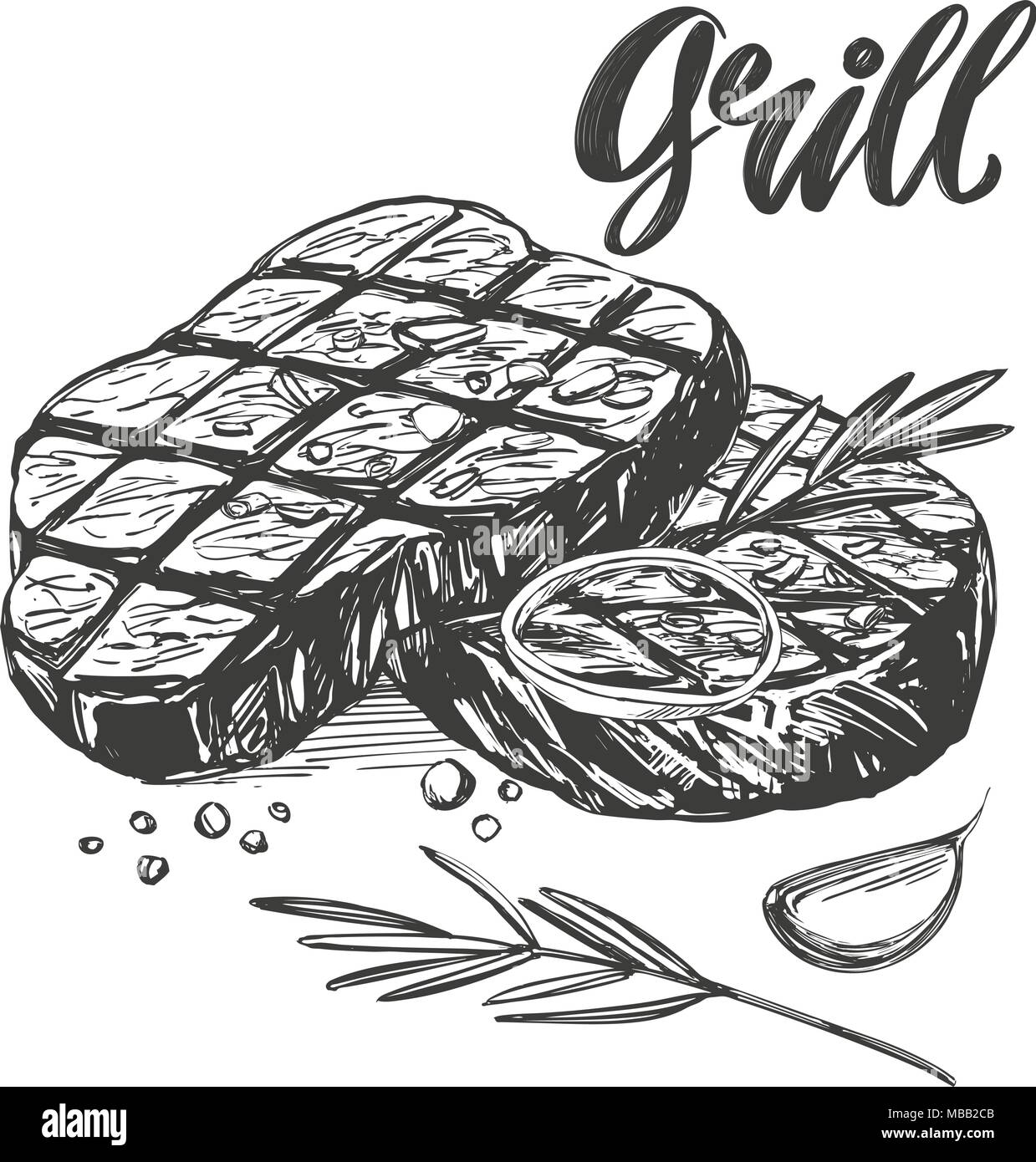 Premium Vector | A black and white drawing of a piece of steak.