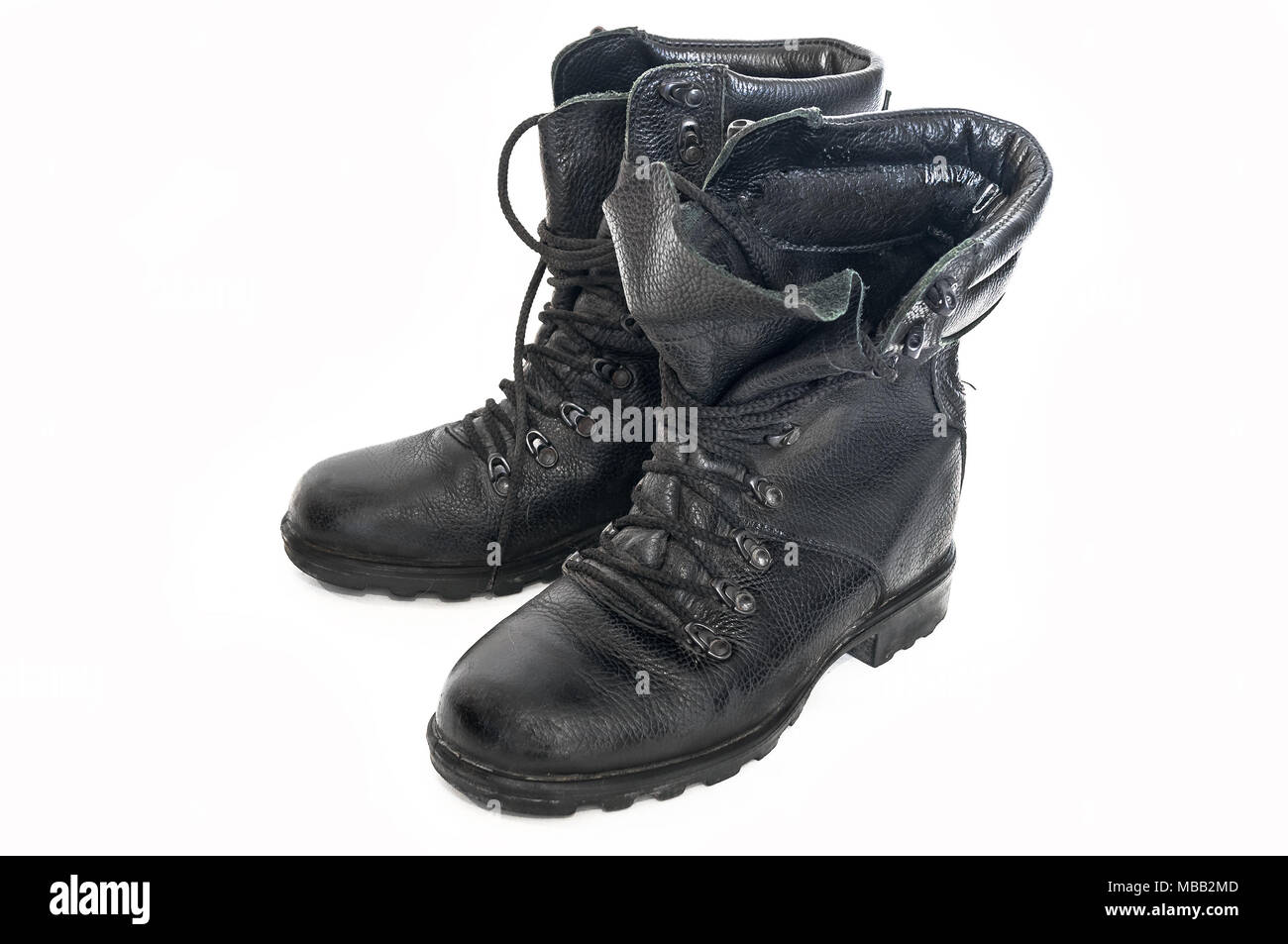 Old, worn-out boots of the Russian army of the old type, used by hunters, fishermen and tourists for outdoor activities Stock Photo