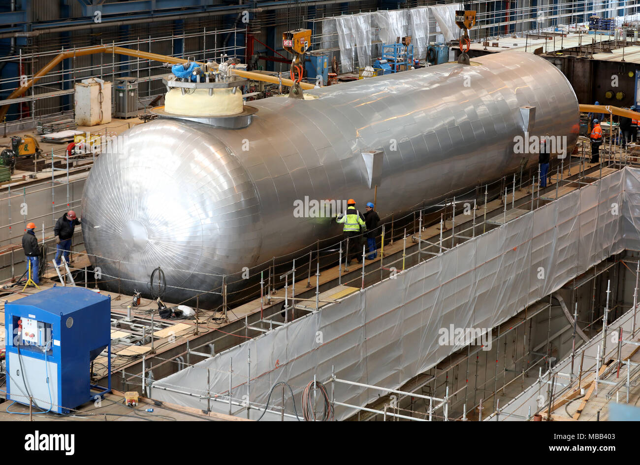 16 March 2018 Germany Rostock The First Of Three Gas Tanks For The Liquid Natural Gas Lng Drive Of The Cruise Ship Costa Smeralda Is Being Installed Into The Engine Room Module