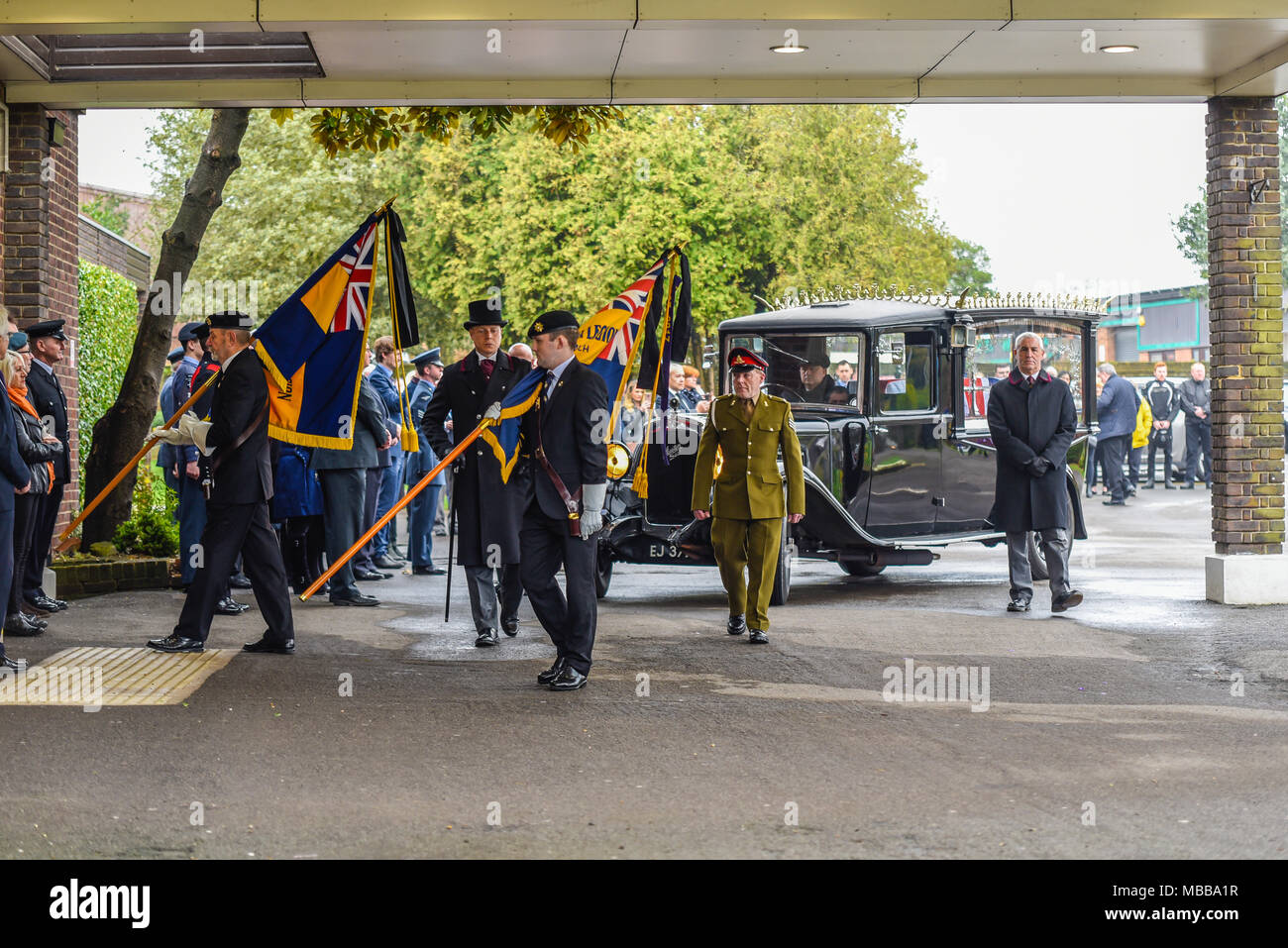 The public were requested to attend the funeral of RAF veteran Leonard John ‘Jason’ King, 94. Served with 23 Squadron RAF during the war. His carer, Karen Tuck, requested for public attendees via social media the day before, supported by Veterans Honoured, SSAFA and British Legion Stock Photo