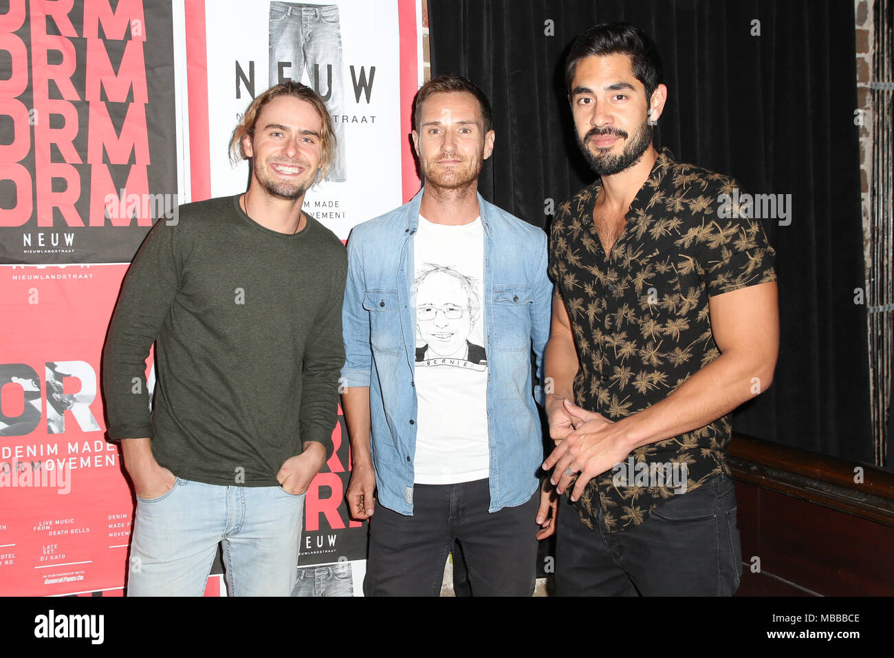 Sydney, Australia. 10 April 2018. Local celebrities and VIPs attend the Neuw Denim form party at The Lansdowne, Sydney. Pictured: Alec Snow, Benedict Wall and Tai Hara. Credit: Richard Milnes/Alamy Live News Stock Photo