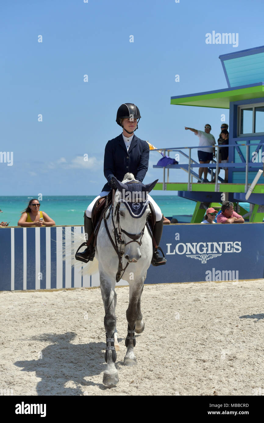 MIAMI BEACH, FL - APRIL 07: Jennifer Katharine Gates at the Longines Global Champions Tour stop day 3 in Miami Beach on April 7, 2018 in Miami Beach, Florida  People:  Jennifer Katharine Gates Stock Photo