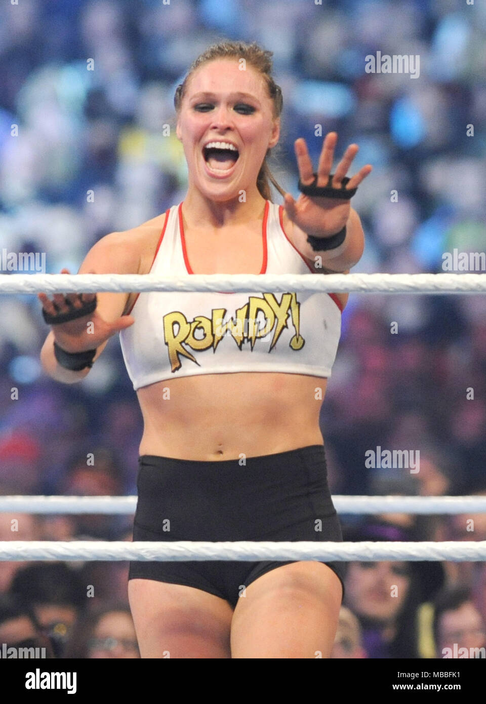 New Orleans, LA, USA. 8th Apr, 2018. Ronda Rousey at WWE Wrestlemania 34 at the Mercedes-Benz Superdome in New Orleans, Louisiana on April 8, 2018. Credit: George Napolitano/Media Punch/Alamy Live News Stock Photo