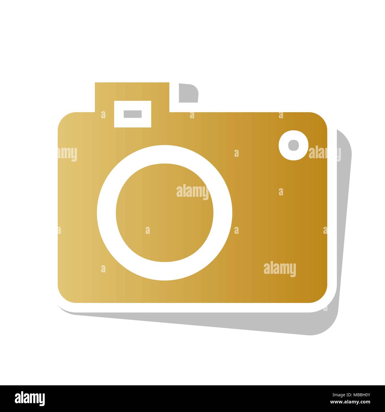 Digital camera sign. Vector. Golden gradient icon with white contour and rotated gray shadow at white background. Stock Vector