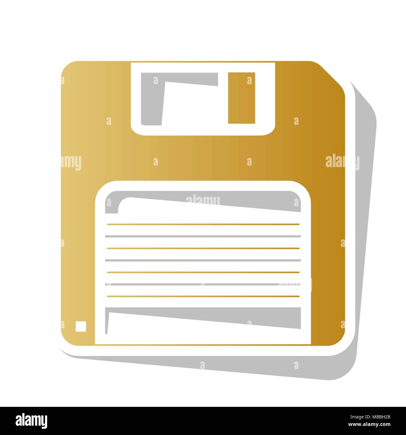 Floppy disk sign. Vector. Golden gradient icon with white contour and ...
