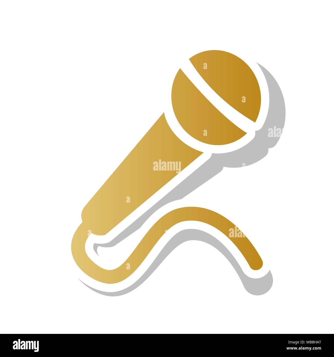 Microphone sign illustration. Vector. Golden gradient icon with white contour and rotated gray shadow at white background. Stock Vector