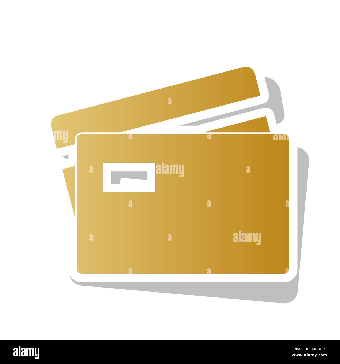 Credit Card sign. Vector. Golden gradient icon with white contour and rotated gray shadow at white background. Stock Vector