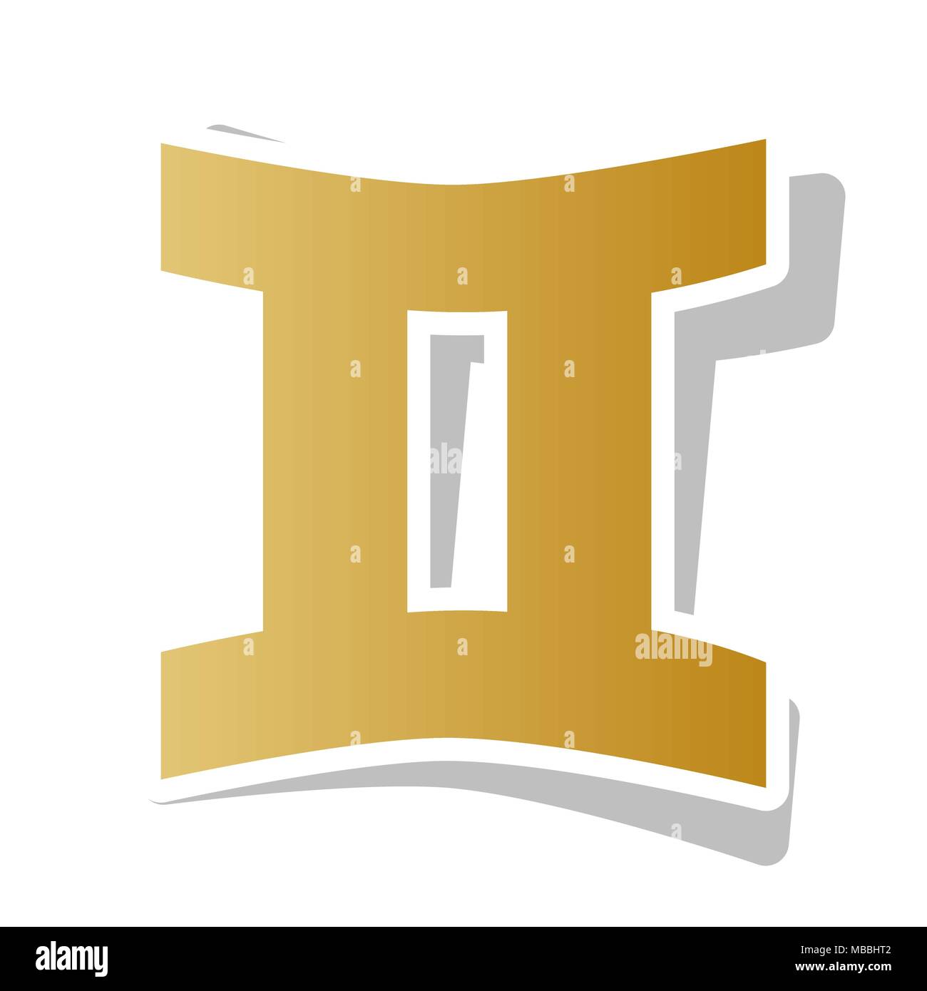 Gemini sign. Vector. Golden gradient icon with white contour and ...