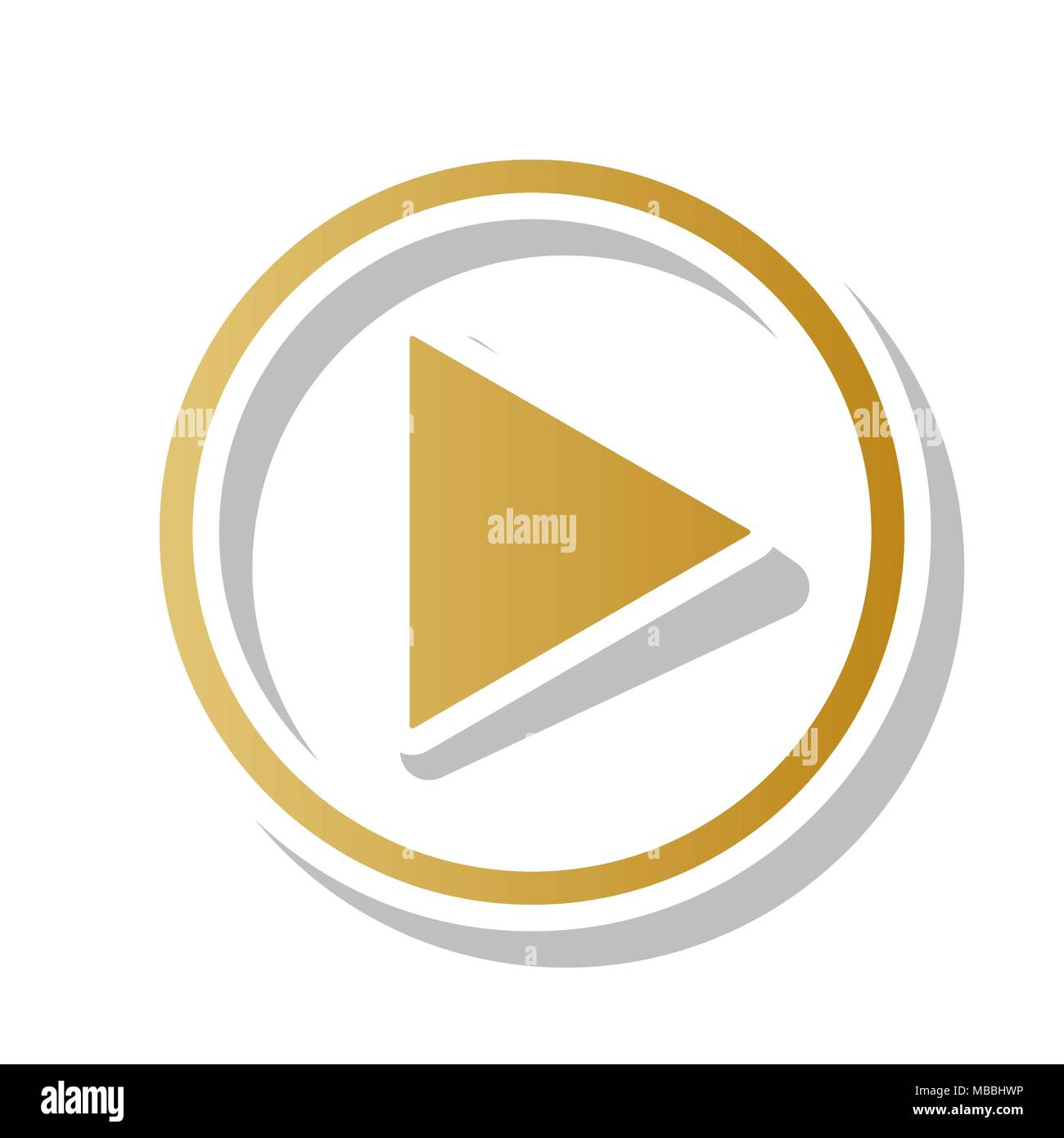Play sign illustration. Vector. Golden gradient icon with white contour ...