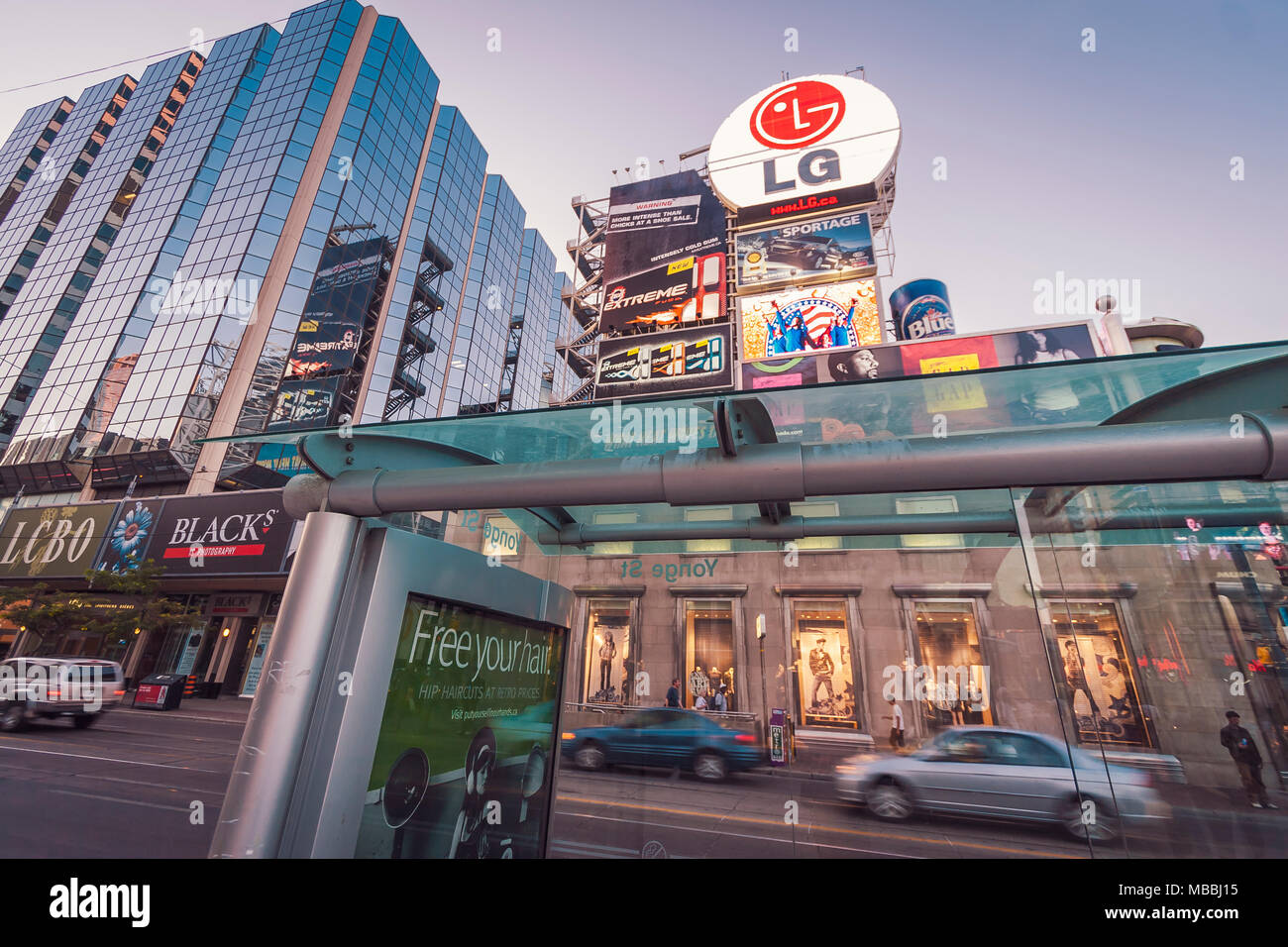 Downtown Toronto Canada Buildings And Stores On Busy