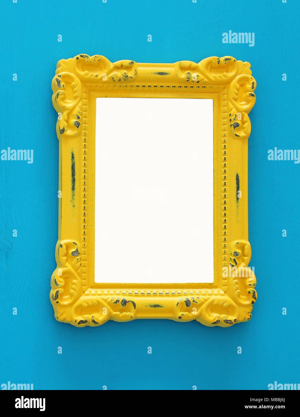 Download Vintage Blank Yellow Photo Frame Over Blue Background Ready For Photography Montage Top View From Above Stock Photo Alamy PSD Mockup Templates