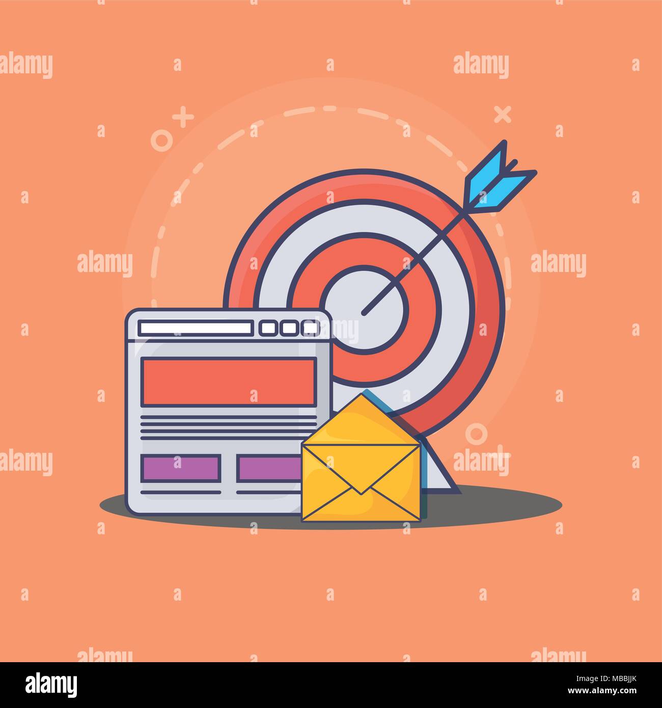 email marketing design with web interface and target over orange ...